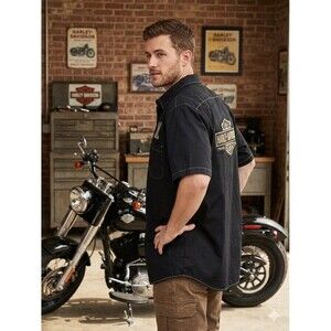 Harley-Davidson Museum Mechanic Shirt 2XL Black Embroidered Large Back Patch